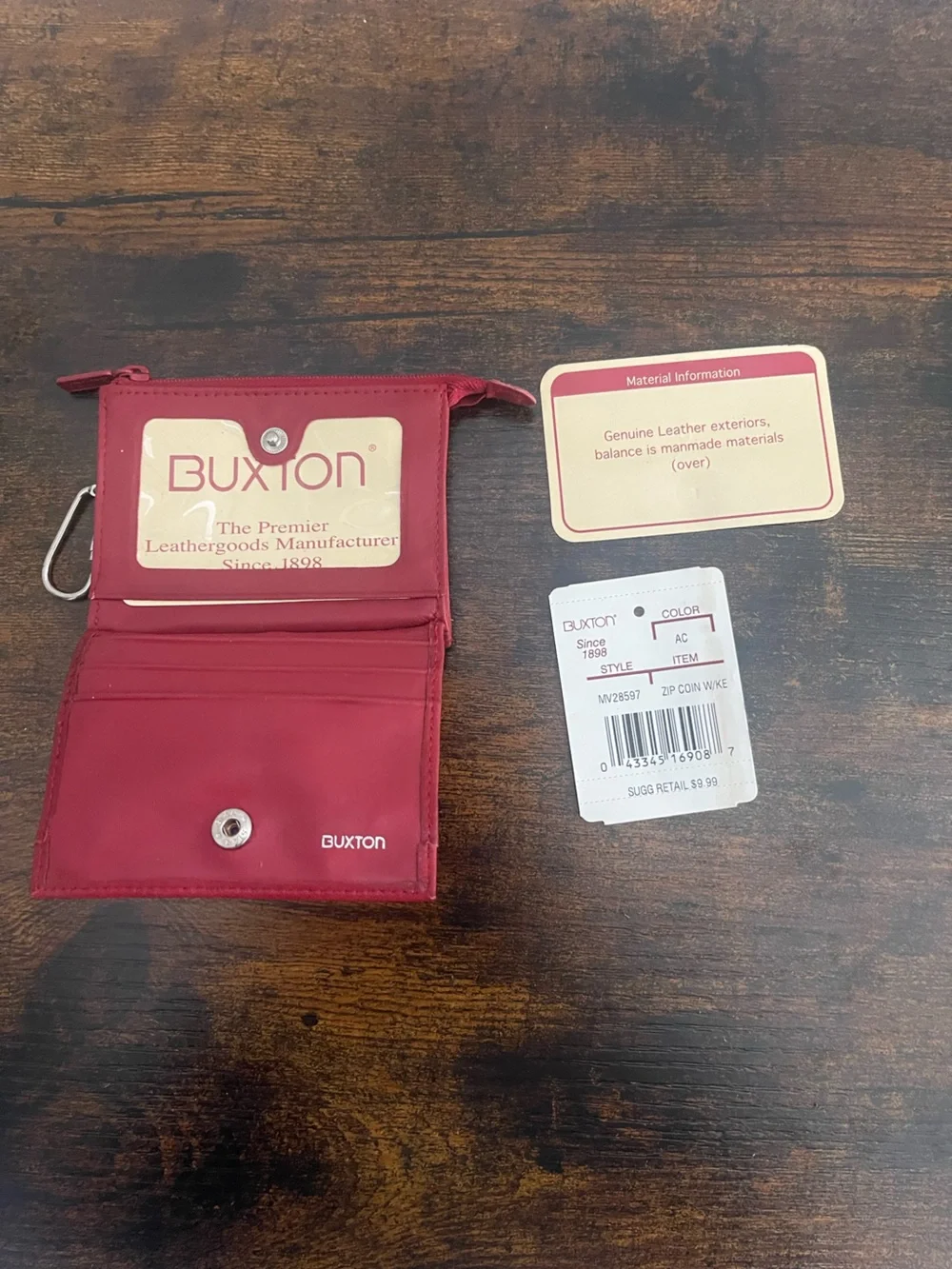 Buxton Red Leather Zip Coin Pouch with Key Clip